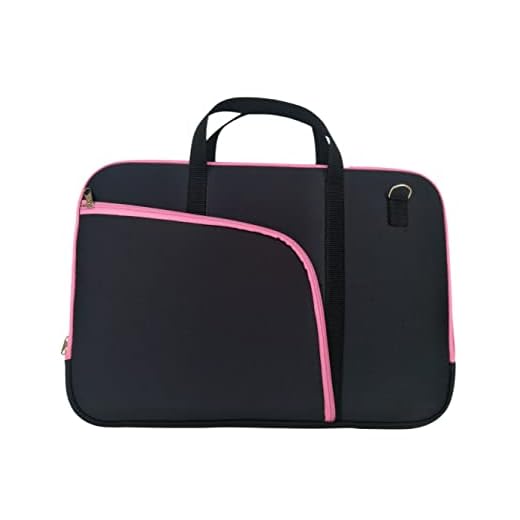 Capa de Notebook 15,6 Polegadas Preta Com Alça Transversal e Bolso Frontal Zíper Rosa