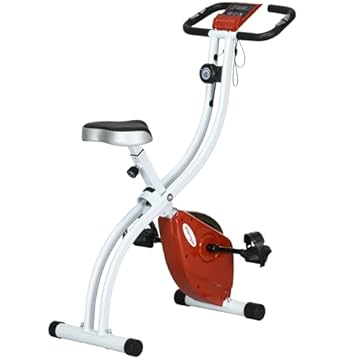 SPORTNOW Cyclette Magnetica Pieghevole a 8 Livelli di Resistenza con Monitor LCD, Cyclette da Casa con Seduta Regolabile, Supporto Tablet, Ruote, Sensore di Pulsazioni, in Acciaio, Rosso