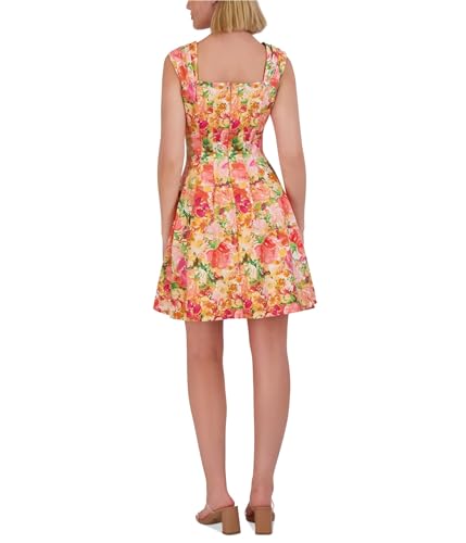 Image of Vince Camuto Jacquard Notch Placket Cap Sleeve Fit-and-Flare