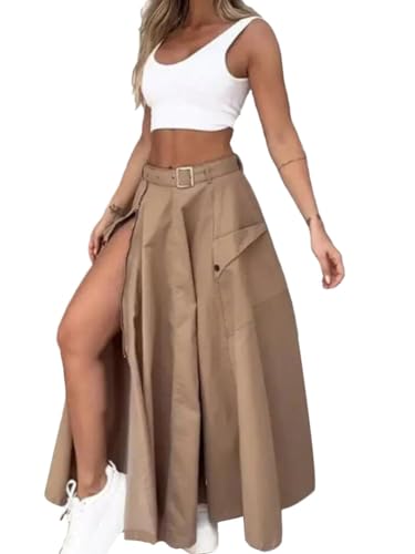 shownicer Damen Sommer Zweiteiliges Outfits Elegant Hohe Taille Midirock mit Schlitz Und Crop Top Set Einfarbiges Röcke Anzug Streetwear...