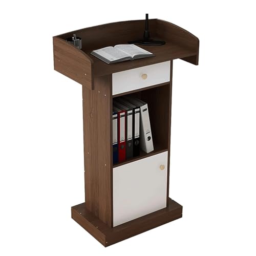 Soporte de podio de madera con almacenamiento, atril de pie simple para iglesias, conferencias y eventos, 2 estantes abiertos y cajón, púlpito versátil para todas las ocasiones