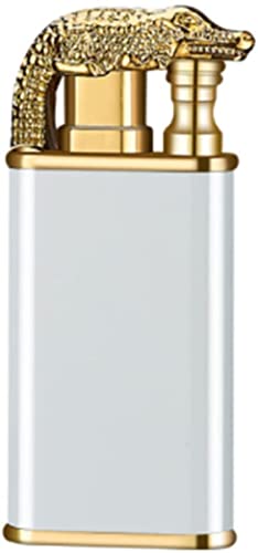 Briquet lumineux en forme de crocodile/dauphin double feu droit en flamme ouverte, briquet butane double jet, pour camping, aventure, tactique de survie (crocodile blanc) Cover