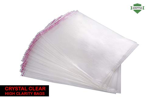 ADEPTNA Pack of 100 A4 Cello Bags Crystal Clear - Cellophane Self Seal Bags