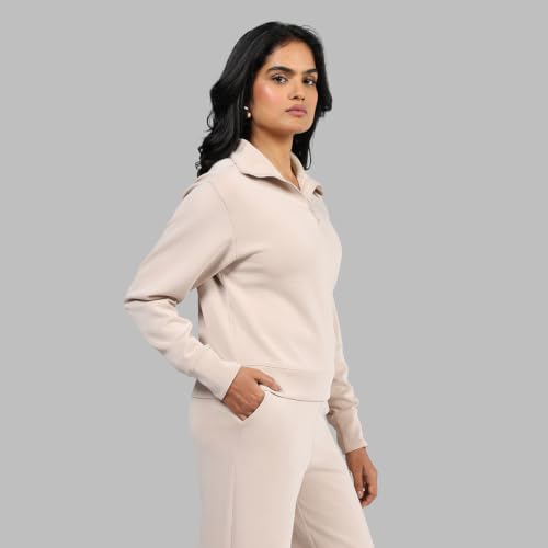 Image of BlissClub BareButter Pullover with Zip Marshmallow Comfort Relaxed fit Funnel Neck Cuffed Sleeve Luxurious Feel