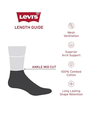 Image of Levi's LS201 Men's Cotton Stretch Ankle Mid Cut Half Terry Socks with Cushioned Sole (Pack of 3)
