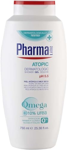 PharmaLine - Gel piel atópica 750 ml - Gel Dermatologic Atopic - Piel atópica, Piel muy seca o Piel Sensible - Gel de ducha - Cuidado de la piel- Gel de baño - Para toda la familia [Paquete de 3]