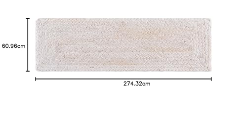 Image of Unique Loom Braided Jute Collection Area Rug - Dhaka (0' 9 inch x 2' 6 inch Stair Tread, White)