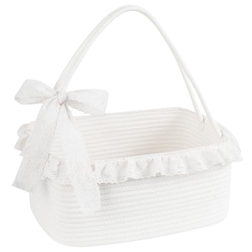 OIAHOMY Large Woven Storage Basket with Handles for Nursery Living Room Shelves, Bow Basket for Gifts Empty with Gift Bags and Ribbons for Baby Showers Pet Toy Bin - Black