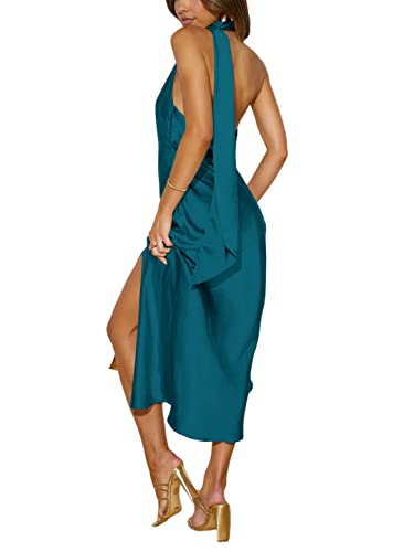 Morbuy 2023 Vestido para Mujer Elegantes Vestido de Fiesta En Cuello Bajo Vestido Alta Hendidura Un Hombro, Sin Espalda, Raso, Vestido Ajustado Largo, Ideal para la Casual, Una Club