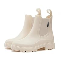 LIOERDIWE Short Rain Boots Women Waterproof Ankle Rainboots Fashion Chelsea Boots Non-Slip Garden Shoes for Outdoor Work Booties(Beige,8.5 Women)