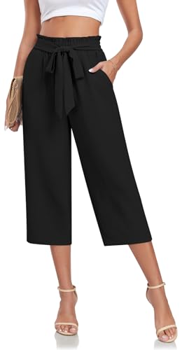Aodemo Women‘s Capri Pants Plus Size Wide Leg High Waist Tie Knot Pants Casual Palazzo Trousers with Pockets2