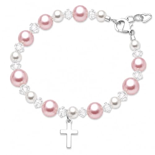Image of Baby Crystals Personalized Gifts, Sterling Silver Cross Bracelet Charm Baptism Jewelry