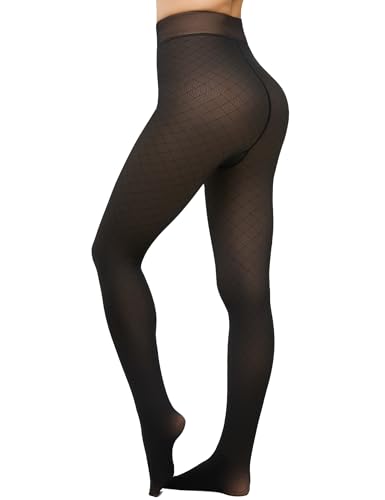 Image of KBVOT Fleece Lined Tights Women Sheer Warm Pantyhose Leggings Fake Translucent Thermal Winter Thick Tights for Dresses
