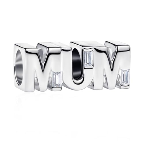 NUNUYAYA Charms Abaloriosde Cuentas Plata de Ley 925 con Circonita Cúbica Silver Mom Charms Colgante Compatible con Niña Mujer Europeo Pulsera Collar