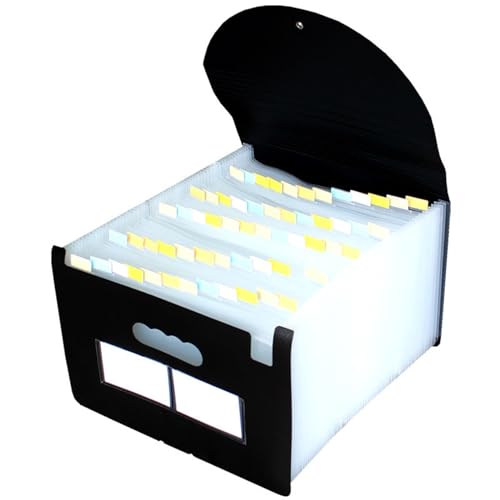 ドキュメントファイルA4 プラスチックオルガンパック A4 多層フォルダー スタンド式ミニデータフォルダー カバー付き 大容量書類収納(Black)