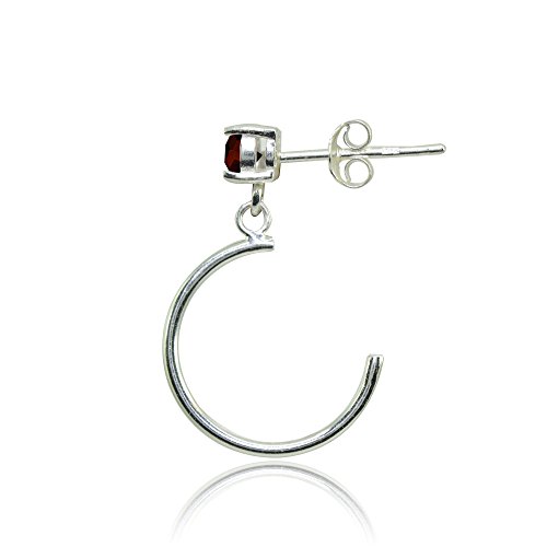 Sterling Silver 4mm Gemstone Dangling Half Hoop Stud Earrings2