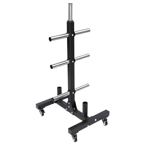 Gym Rolling Olympic Bumper Weight Plate Tree, Commercial Vertical Storage Rack With Barbell Holders Transport Wheels Load 1102.3lbs Capacity For Home Hotel Gym School