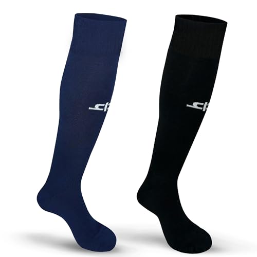 HEELIUM Bamboo Football Socks For Men & Women, Odour Free, Superior Grip & Cushioned Base, 3X Softer Than Cotton Stockings - Knee Length, Black