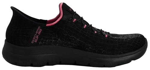Skechers Women's Hands Free Slip-ins Summits Classy Night Sneaker, Black/Hot Pink, 6.5 M US