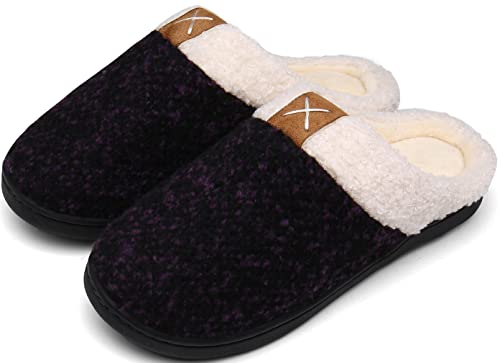 Mishansha Chaudes Peluche Chaussons pour Homme Femme Mousse à Mémoire Maison Pantoufles Confortable Antidérapant Slippers,Violet 42-43 Cover