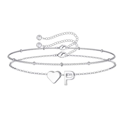Image of M MOOHAM Easter Gifts for Kids Teens Girls - 14K-Gold-Plated Heart Initial A-Z Bracelets for Women Girl Dainty Gold Bracelets Birthday Easter Basket Stuffers Gifts for Women Teenage Girls Kids Teens