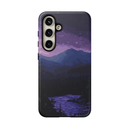 Coque Galaxy S24 violette rigide mate paysage nuit pixel art Pacific Northwest