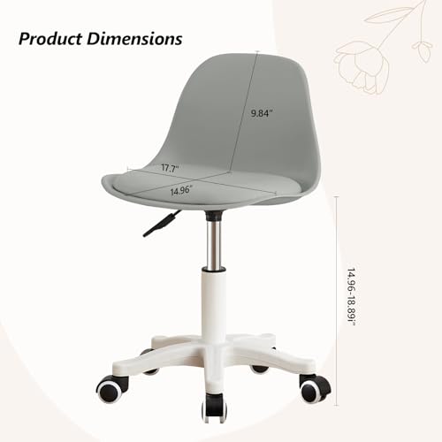 Image of JPBSTO Small Desk Chair Cute Armless Task Vanity Chair with Soft Padded Cushion, Plastic Height Adjustable Home Office Chairs for Teens Girls