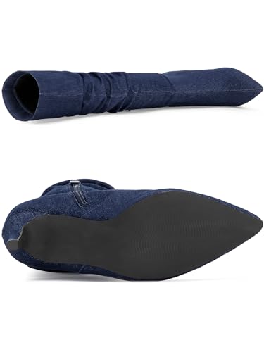 Allegra K Women's Pointed Toe Slouched Stiletto Heels Knee High Boots4