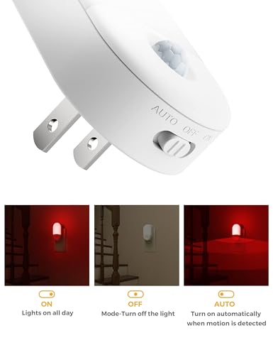 Image of L LOHAS LED Motion Sensor Night Light, Sleep Aid Red, 30 /60LM, 4 Pack