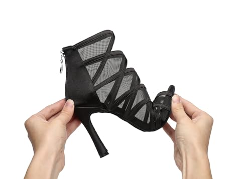Image of Dance Practice Shoes for Women Mesh Ballroom Sandals Heels Party Prom Ankle Booties with Zip