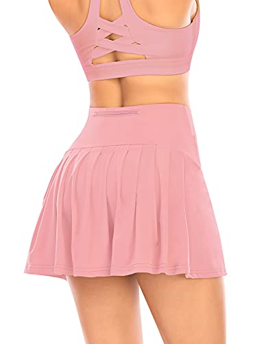 Falda de tenis plisada para mujer con bolsillos cortos atléticos de golf, ropa deportiva, entrenamiento, correr, falda deportiva, rosa, 40 Cover
