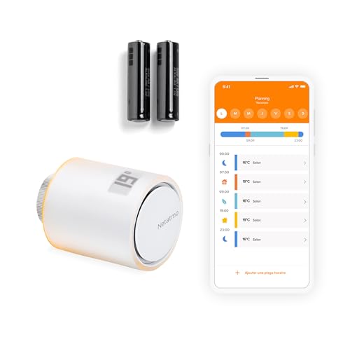 Netatmo Tête Thermostatique Connectée et Intelligente - Contrôle à Distance - Économie d'énergie - Accessoire pour Le Thermostat Intelligent et pour Le Pack pour Chauffage collectif, NAV -AMZ