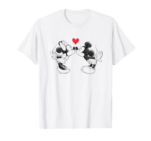 Disney Mickey Mouse and Minnie Sketch Kiss Valentine's Day Camiseta