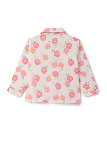 Image of Girls Premium Cotton Full Sleeves Printed Nightsuit Set | Collar Style Night Dress for Girls | Soft & Breathable Pajama Set | Trendy Kids Sleepwear & Nightwear