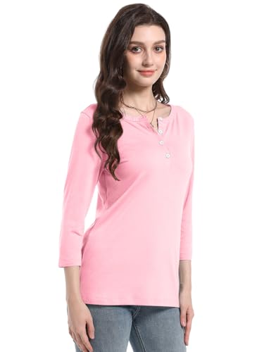 PGANDS Women's 3/4 Length Sleeve T Shirts Button Down Scoop Neck Casual Tops4