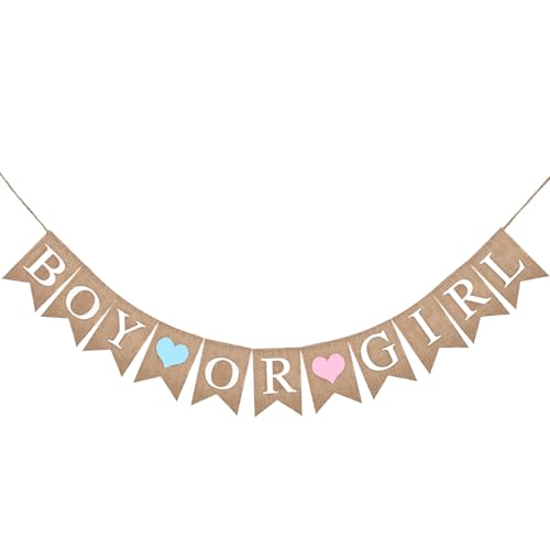 CHRORINE Boy or Girl Burlap Banner - Gender Reveal Banner Neutral Gender Reveal Party Decorations Babies Announcement Sign for Girls and Boys