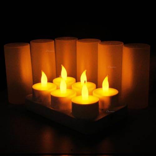 Image of Chronos LED Rechargeable Flameless Tealight, Flickering Tealight Candles White Base with Charging Station (Pack of 6)