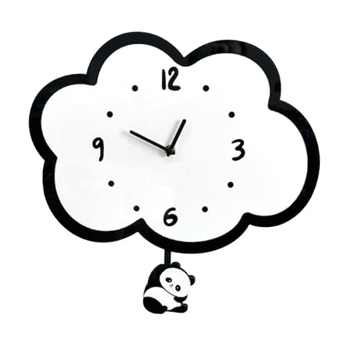 ALCXAZS 雲と雨滴のサイレント壁掛け時計 アクリル製 ユニークな雲 パンダ 振り子 スイープムーブメント 時計 寝室 保育園