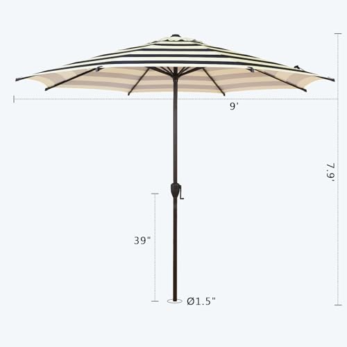 Image of Abba Patio 9FT Lyon Outdoor Patio Umbrella Outdoor Table Umbrella with Push Button Tilt and Crank Market Umbrella 8 Sturdy Ribs UV Protection Waterproof for Garden Deck Backyard Pool, Black & Ivory