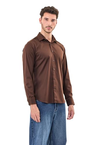 Image of SNITCH Men Formal Shirt | Slim Fit Long Sleeve Spread Collar Solid Design | Premium Cotton Blend & Breathable Fabric for Office & Casual Wear