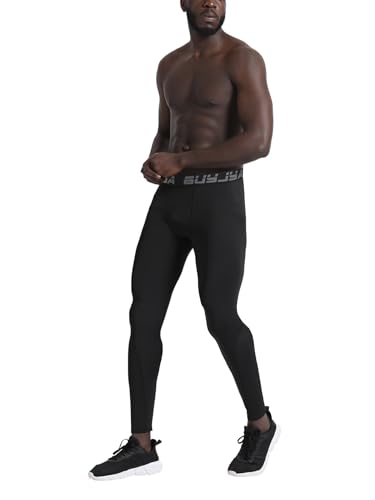 Image of BUYJYA 3 Pack Men's Compression Pants Running Tights Workout Leggings Athletic Cool Dry Yoga Gym Clothes Gift