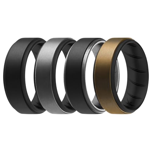 ROQ ROQSilicone Wedding Ring for Men - Comfort Fit, Breathable, 8mm Wide - Black, Silver, Bronze, Size 1