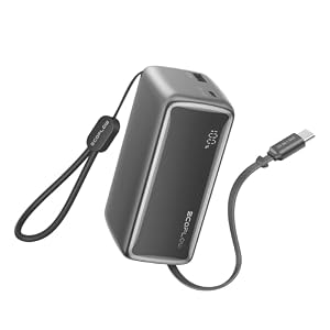 EcoFlow 10000mAh Powerbank, 45W Power Bank, intergrieters einziehbares 70 cm Kabel für Reise, Laptop Powerbank mit 2 USB C Ports, geeignet für iPhone 12-17 Serie, Galaxy und mehrere Geräte, Schwarz