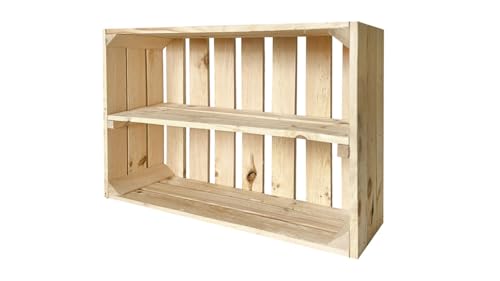 Cajas de frutas con tabla central, madera, vino, manzanas, estantería, cómoda, natural, 60 x 40 x 20 cm