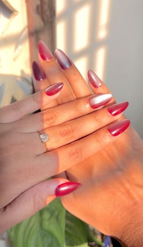Image of Stick on Nails False Nails Nail Extension Press on Nails Glossy Wine Red Almond Shape Korean Abs Reusable Artificial Manicure for Women and Girls