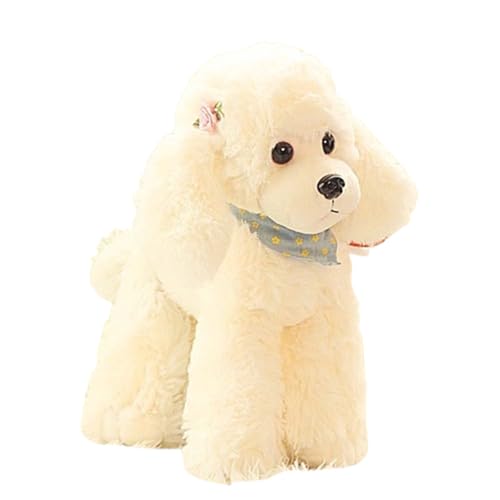 Xiyocadt Realistischer Hund, Stofftier, Spielzeug, Bezaubernd,Hund Kuscheltier Mit Schal Kawaii Tier PlüSch Puppe Pudel PlüSch Hunde Dog Geschenk FüR Kinder MäDchen (20cm,Weiß)