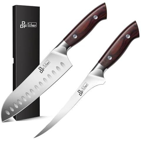 DDF iohEF Tiger Serie Fillet Knife 7 Inch and Kitchen Knife 7 inch Chef Knife Japanese Stainess Steel Ultra Sharp Ergonomic Pakkawood Handle Cover