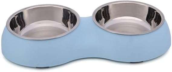 CABLEPELADO Comedero plástico Doble Redondo para Mascotas - Cuenco Acero | Bol Mascotas - Cuenco Agua - Bebedero - Plato Animales - plástico - Azul Claro