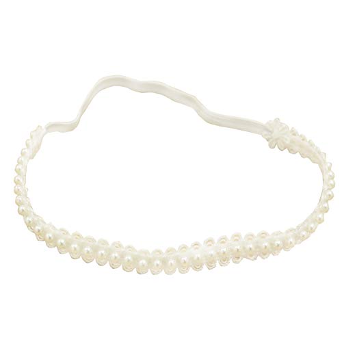 Baptism Headband for Baby Girl White Pearl Tiara Hair Band for Christening Handmade (B-White Imitation-pearls headband, 0-3 months)