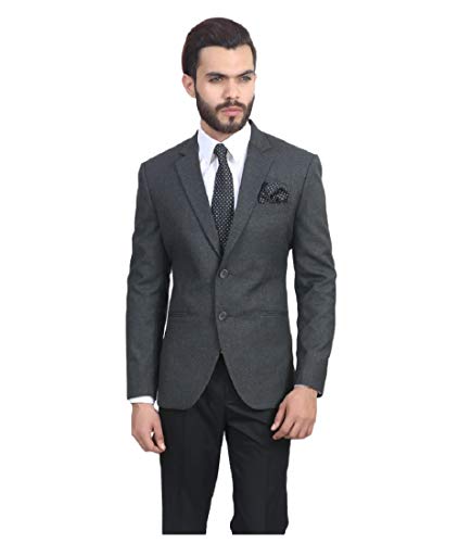 MANQ Men's Slim Fit Single Breasted Blazer (BL-101-40-Charcol_Charcoal Grey_40)